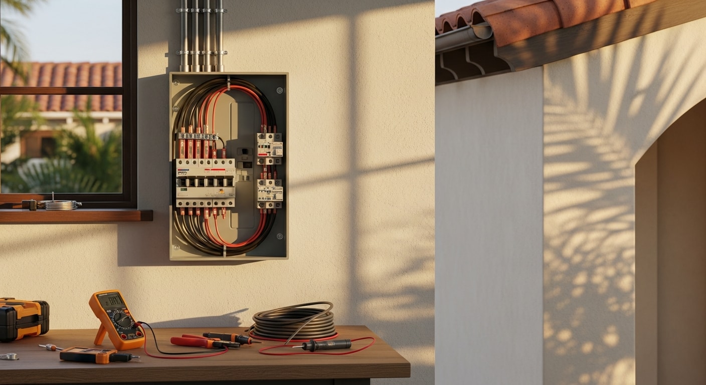 Electrician installing electrical wiring in a residential home