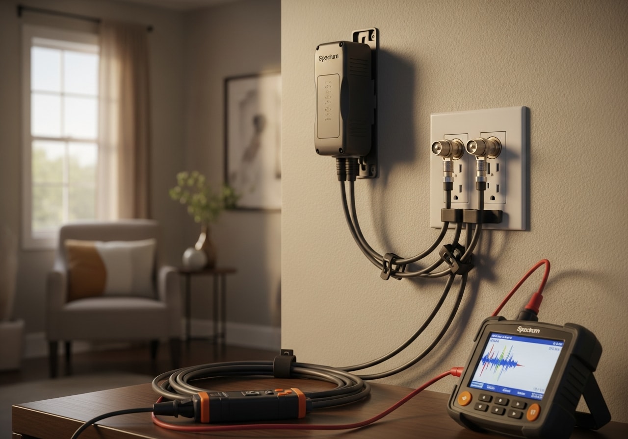 Coaxial cable outlets replaced and surge protection installed for Spectrum internet in Long Beach home