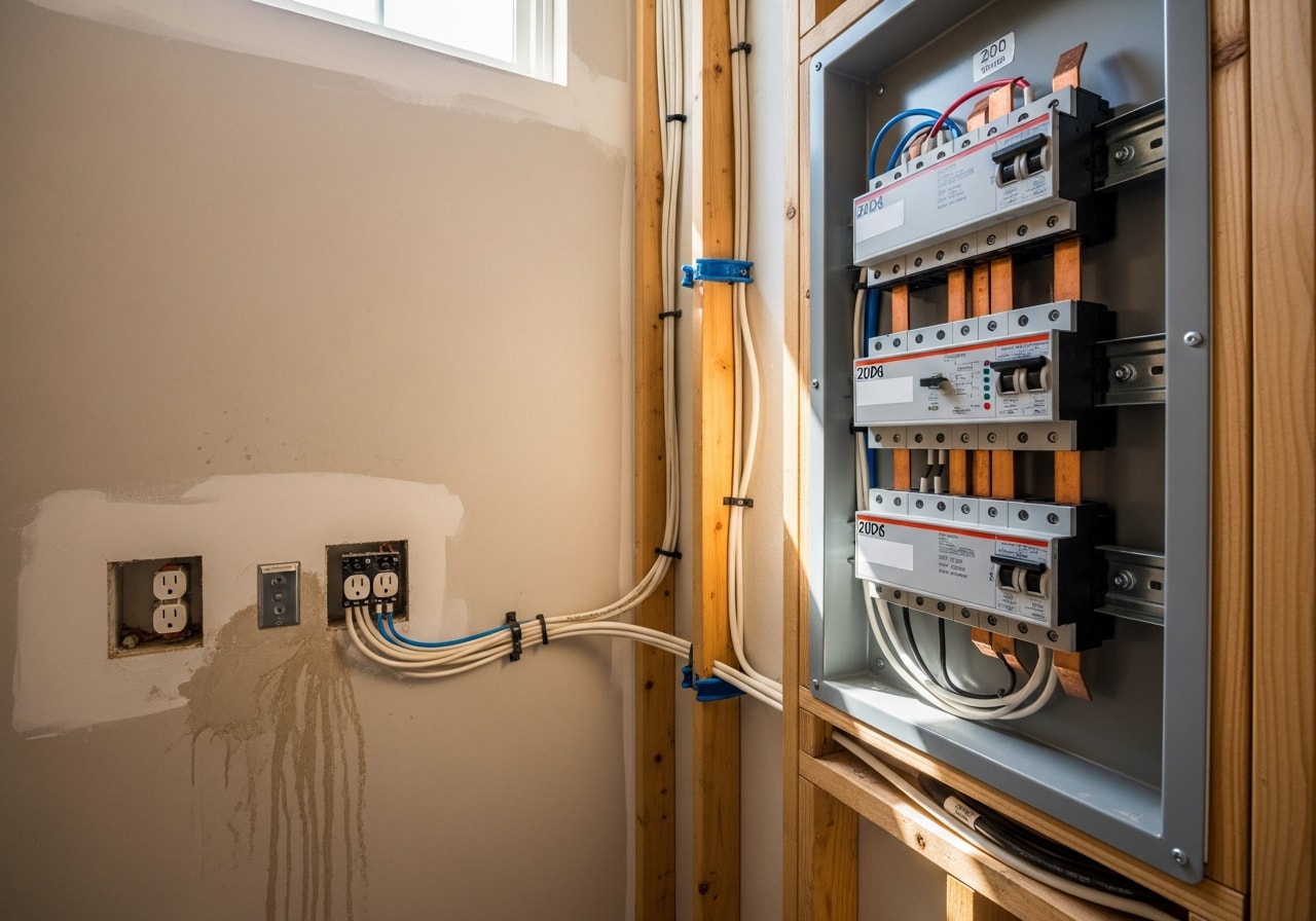 New 200-amp service panel with modern breakers and updated wiring in Newport residential home
